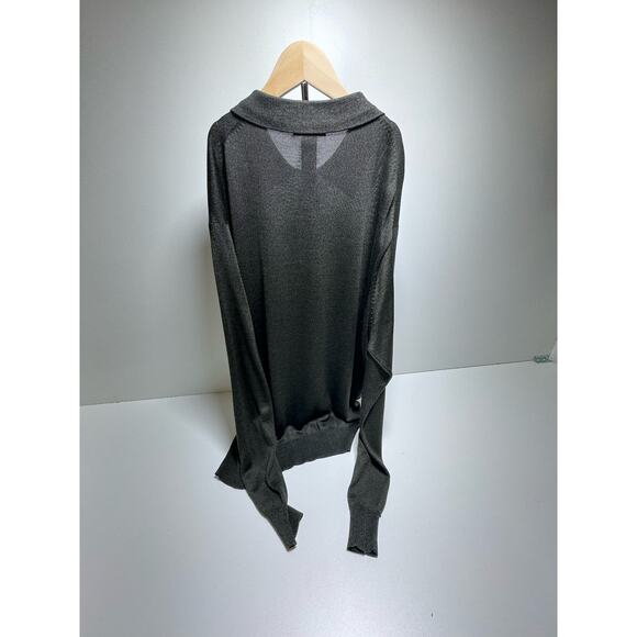 Kevoman 100% Silk 4-Ply Long Sleeve Collared Polo Knit Sweater Black Sz Large - Picture 2 of 6